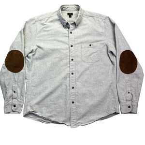 J. Crew Button Down Shirt Elbow Patch Long Sleeve Casual Mens Gray L Boho Grunge